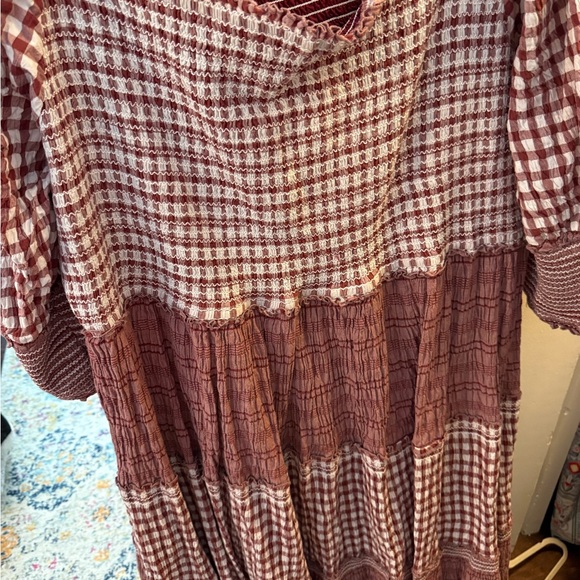 JessaKae Burgundy and White Checkered Midi Dress - Picture 1 of 4